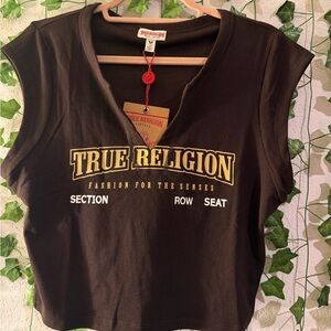 True Religion Women's V Neck Tee CROPPED